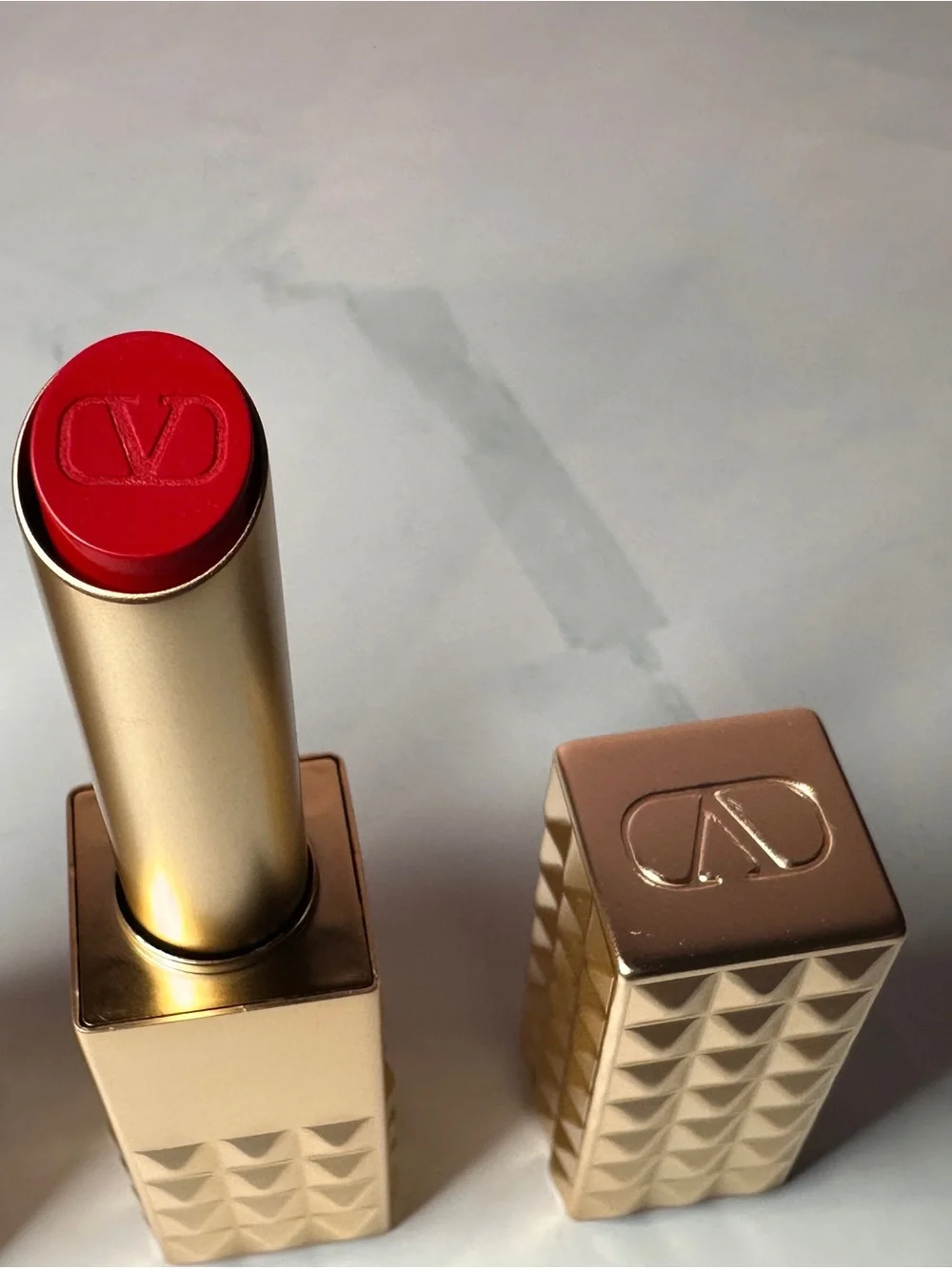 Valentino Spike Matte Lipstick — Classic Red with Gold Stud Case
